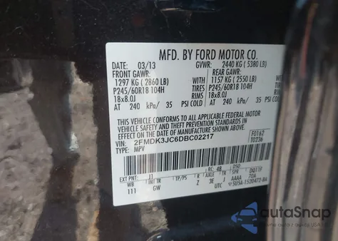 2013 Ford Edge Sel z USA, uszkodzony, nr VIN 2FMDK3JC6DBC02217